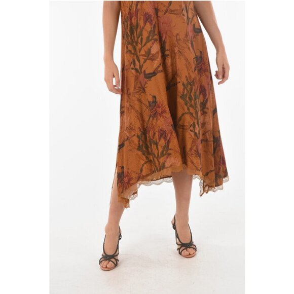 💕ALLSAINTS Seinie Nolina Slip Dress  Cinnamon Brown Floral Bird Print US 0 NWOT - Picture 10 of 16